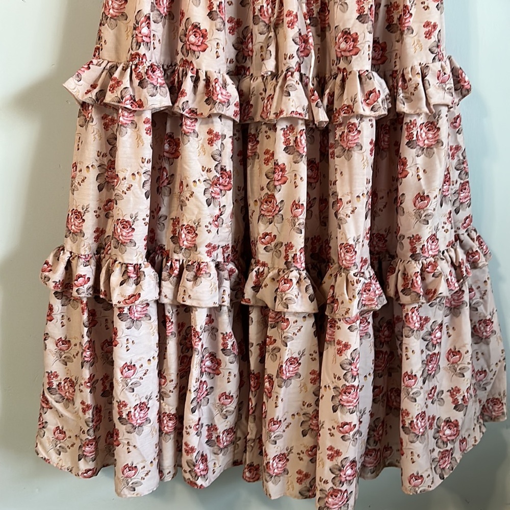 Jessakae Collection Midi Blush Ruffle Flower Vintage Drawstring Waist Dress - Picture 7 of 16